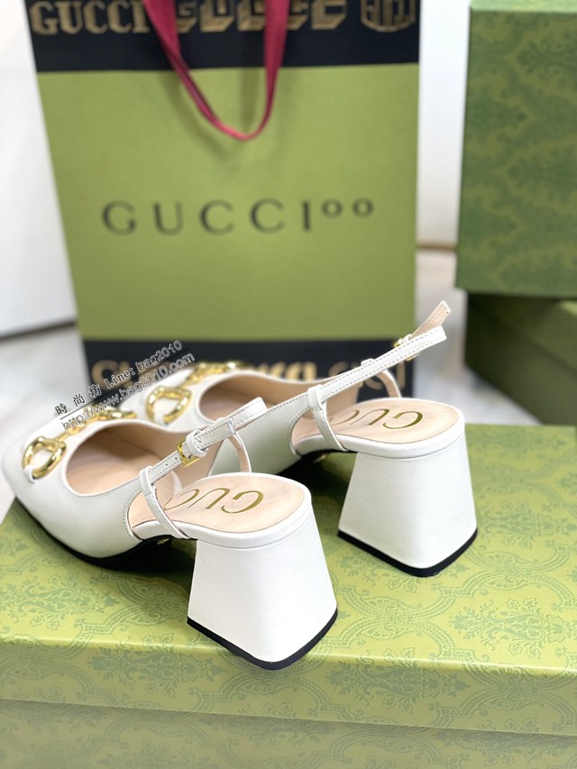 gucci女士羊皮鞋單鞋高跟鞋 古馳爆款網紅早春馬銜扣新款粗跟復古鞋 dx2893